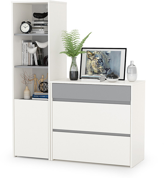 Торонто 13.13 Шкаф комбинированный + 13.321 Комод, цвет белый шагрень/стальной серый, ШхГхВ 120х40,3х149,7 см., универсальная сборка
