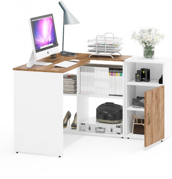 Лидер-8 Стол + Тумба МД 3.19, цвет белый шагрень/крафт золото, ШхГхВ 205х50/30х75 см. или 115х50/120х75 см., НЕ универсальная сборка