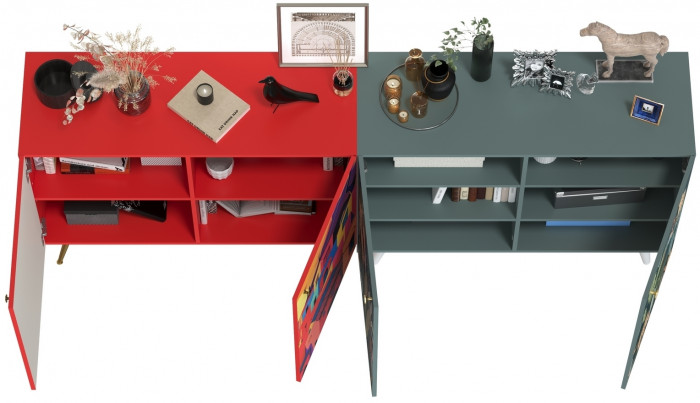 Либера Комод-тумба 16.230.01 + Кармин Комод-тумба 16.230.03, цвет пасифай/красный/белый, ШхГхВ 230,6х42,6х93,2 см., универсальная сборка