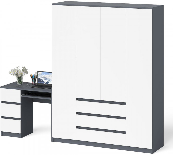 Мори компьютерный стол МС-6 левый + Шкаф МШ1600.1, графит/белый