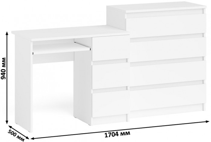 Мори Стол компьютерный МС-6 правый + Комод МК800.4, цвет белый, ШхГхВ 170,4х50х94 см., выдвижные ящики справа, НЕ универсальная сборка