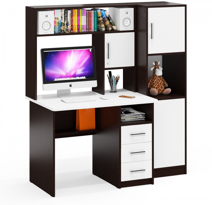 компьютерный стол С-МД-СК9+Пенал С-МД-СК9П, венге/белый шагрень