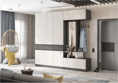 Модульная прихожая Роджина, комп.5 (Крафт белый, Графит)