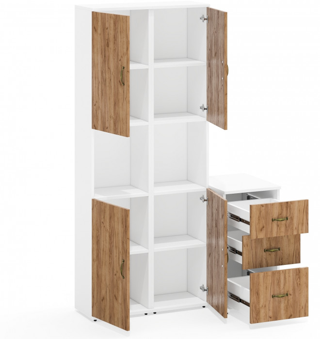 Лидер-8 Пенал + Пенал + Тумба МД 3.16, белый шагрень/крафт золото