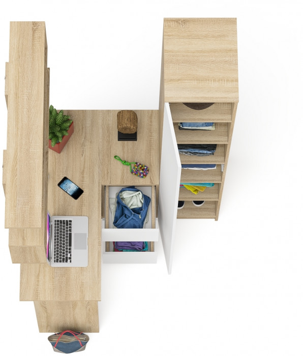 Мори компьютерный стол МС-16 правый + Пенал МШ400.1 + Полка 1200, дуб сонома/белый