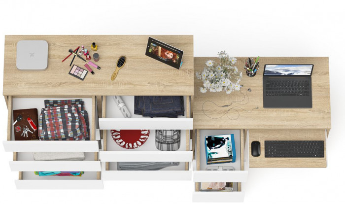 Мори компьютерный стол МС-6 левый + Комод МК1200.10, дуб сонома/белый