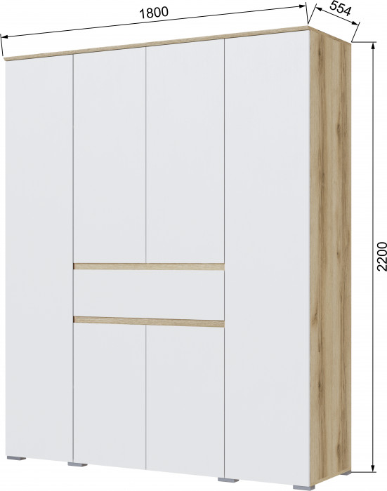 Плейона Шкаф 4-х створчатый делано/белый