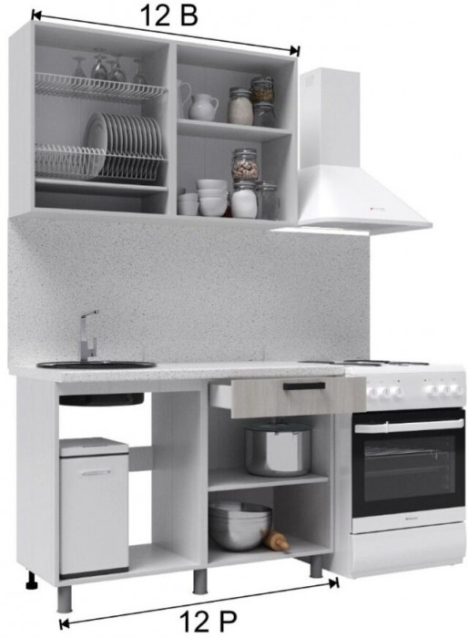 Кухонный гарнитур Кампео 1,2м Белый снег