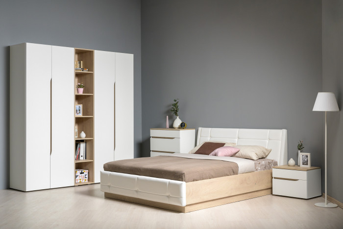 Муссон 13.198 Шкаф двухстворчатый, белый/дуб эндгрейн элегантный