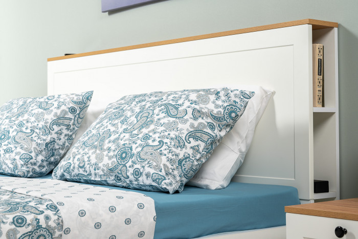 Остин 11.53 Кровать + ортопед + 16.307 Шкаф, белый шагрень/дуб крафт золотой