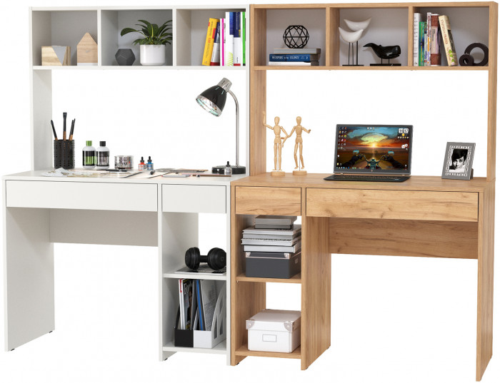 Стол компьютерный Комфорт 12.77F + Стол компьютерный Комфорт 12.77F, цвет белый шагрень/дуб крафт золотой, ШхГхВ 200х49,8х147 см., универс. сборка