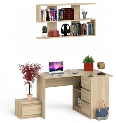 Мори компьютерный стол МС-16 правый + Тумба ТМП400.1 + Полка 1200, дуб сонома