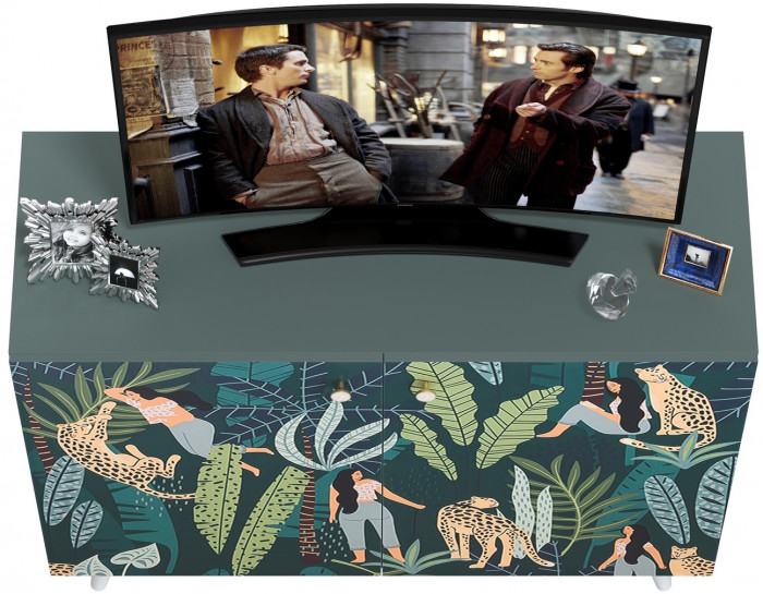 Либера Комод-тумба 16.230.01, цвет пасифай/белый, ШхГхВ 115,3х42,6х92,3 см., фасады с рисунком Тропический лес, две дверки