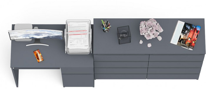 Мори Стол компьютерный МС-1 правый + Комод МК1200.8, цвет графит, ШхГхВ 210,4х50х94 см., выдвижной ящик справа, НЕ универсальная сборка