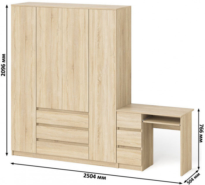 Мори компьютерный стол МС-6 левый + Шкаф МШ1600.1, дуб сонома