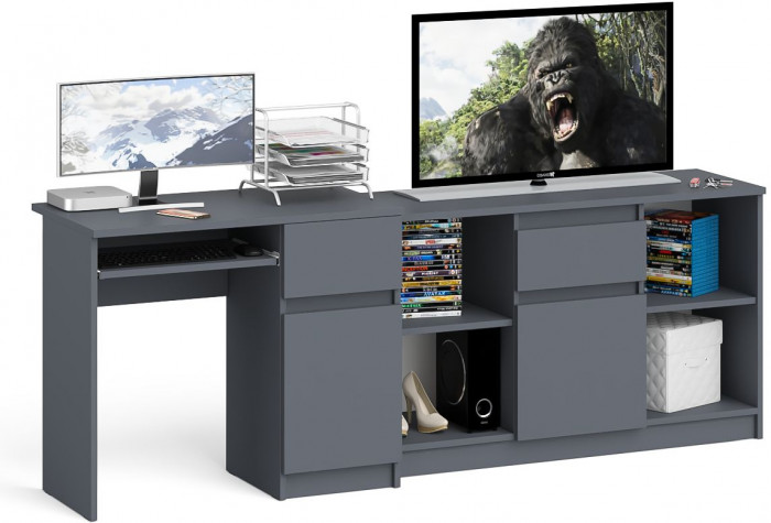 Мори Стол компьютерный МС-1 правый + Тумба МТВ1204.1, цвет графит, ШхГхВ 210,4х50х76,6 см., выдвижной ящик справа, НЕ универсальная сборка