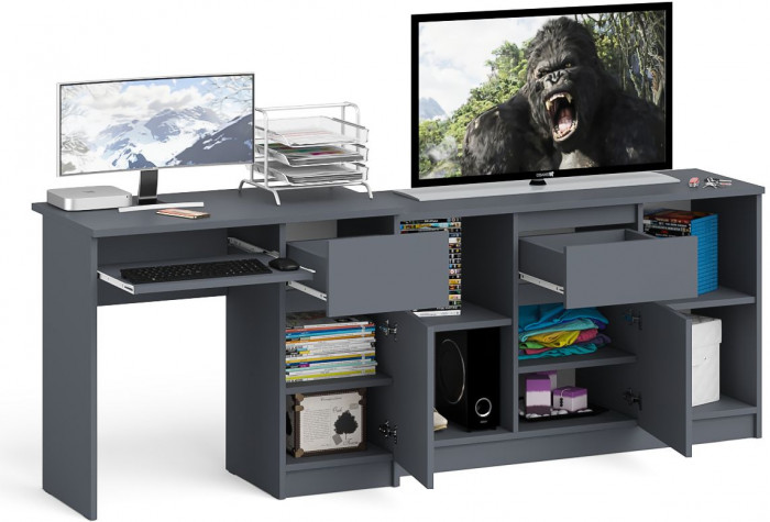 Мори Стол компьютерный МС-1 правый + Тумба МТВ1204.1, цвет графит, ШхГхВ 210,4х50х76,6 см., выдвижной ящик справа, НЕ универсальная сборка