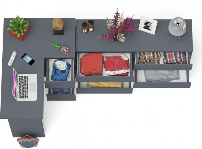 Мори Стол компьютерный МС-16 правый + Комод МК1380.6, цвет графит, ШхГхВ 262,4х84,9х76,6 см., выдвижные ящики справа, НЕ универсальная сборка