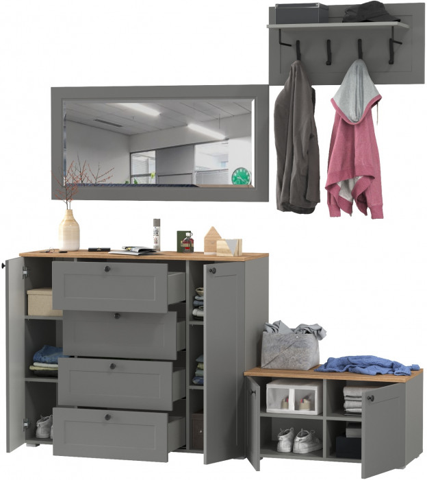 Остин Прихожая 50, цвет серый графит/дуб крафт золотой, ШхГхВ 200х54,3х210 см., универсальная сборка