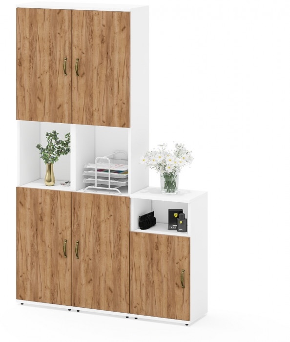 Лидер-8 Пенал + Пенал + Тумба МД 3.19, белый шагрень/крафт золото