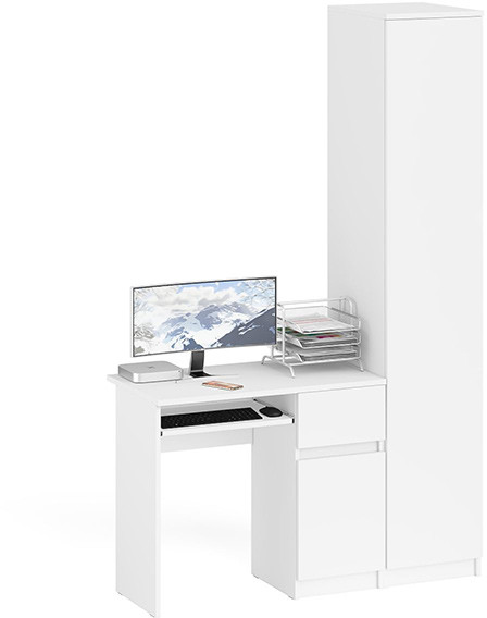 Мори компьютерный стол МС-1 правый + Пенал МШ400.1, белый