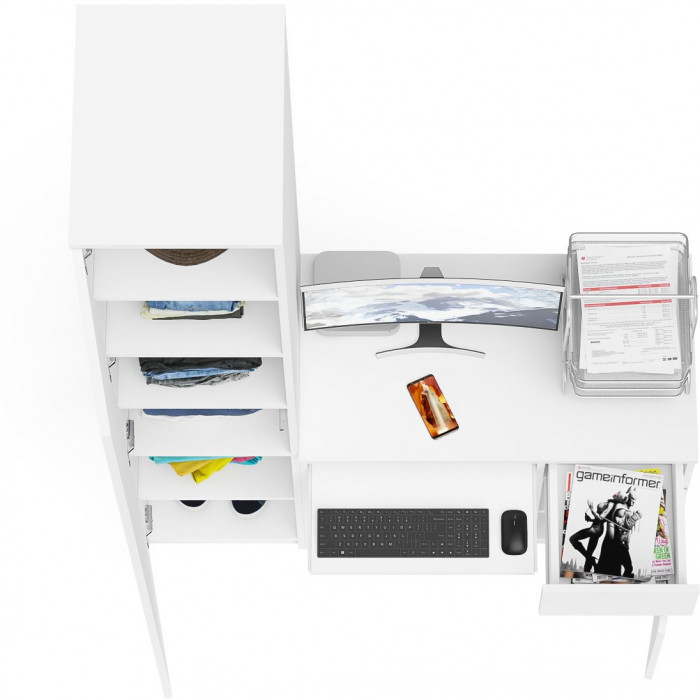 Мори компьютерный стол МС-1 правый + Пенал МШ400.1, белый