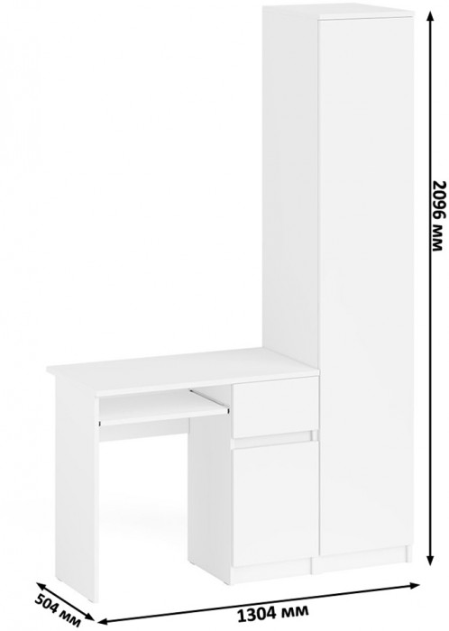 Мори компьютерный стол МС-1 правый + Пенал МШ400.1, белый