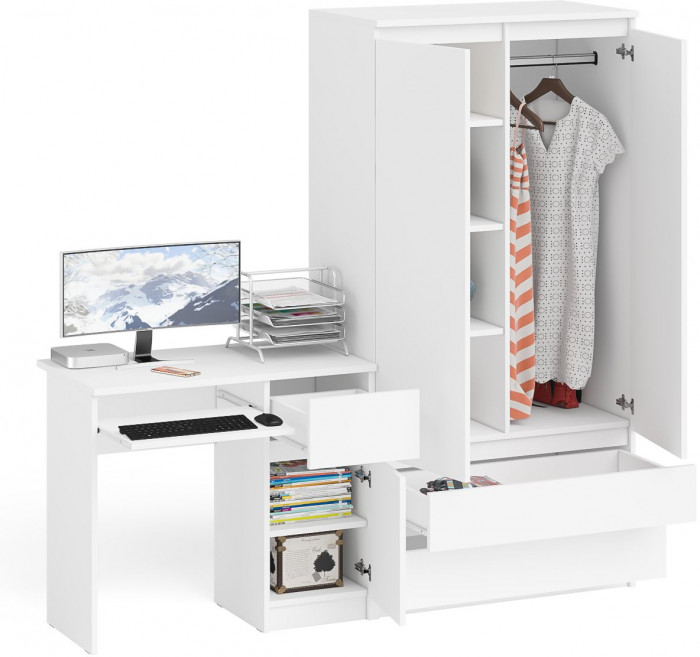 Мори компьютерный стол МС-1 правый + Шкаф МШ900.1, белый