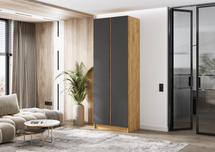 Келвин Шкаф 2-х створчатый (800) (Графит, Дуб Крафт)