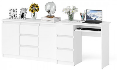 Мори компьютерный стол МС-6 левый + Комод МК1200.3, белый