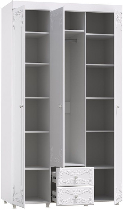 Шкаф 3-х дверный с ящиками Италия ИТ-56 белое дерево