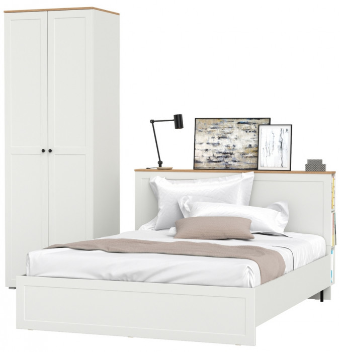 Остин 11.53 Кровать + ортопед + 13.336.02 Шкаф для одежды, белый шагрень/дуб крафт золотой