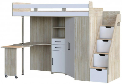 Карамель 77-03 кровать-чердак 2х этажная Дуб Сонома / Белый