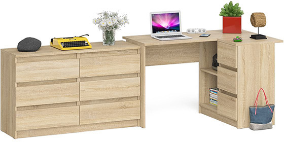 Мори Стол компьютерный МС-16 правый + Комод МК1200.6, цвет дуб сонома, ШхГхВ 244,8х84,9х76,6 см., выдвижные ящики справа, НЕ универсальная сборка