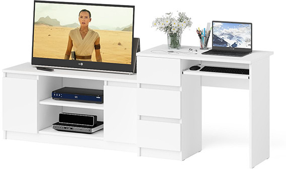 Мори Стол компьютерный МС-6 левый + Тумба МТВ1200.1, цвет белый, ШхГхВ 210,4х50х76,6 см., выдвижные ящики слева, НЕ универсальная сборка