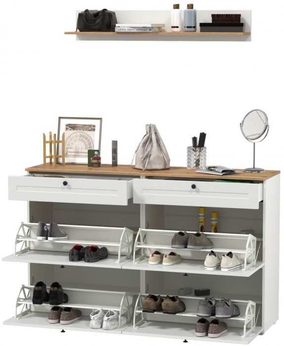 Остин Прихожая 66, цвет белый шагрень/дуб крафт золотой, ШхГхВ 160х41,6х160 см.