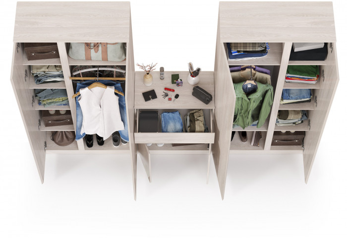 КР100 Ника прихожая № 10, цвет ясень анкор светлый, ШхГхВ 255,6х38,3х207,9 см., универсальная сборка