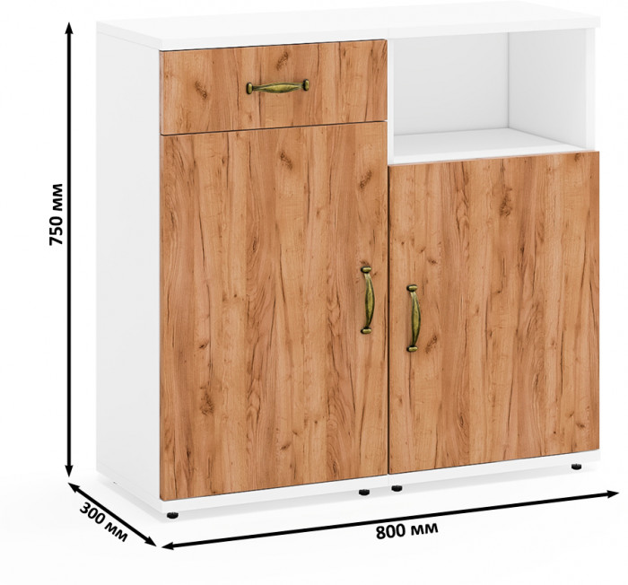 Лидер-8 Тумба МД 3.15 + Тумба МД 3.19, цвет белый шагрень/крафт золото, ШхГхВ 80х30х75 см., универсальная сборка