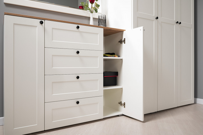 Остин Прихожая 14, белый шагрень/дуб крафт золотой