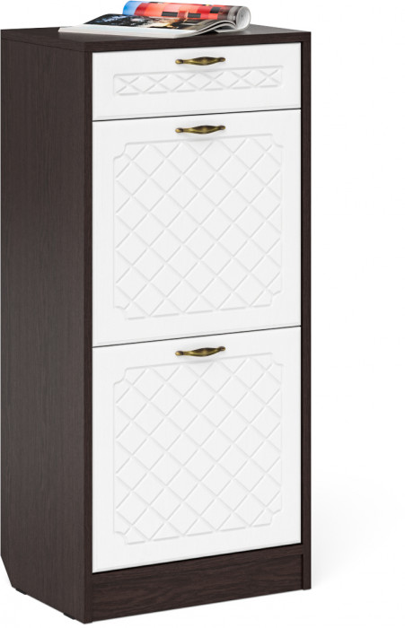 Прихожая П-6 Компоновка № 05, цвет венге/фасады МДФ белое дерево фрезеровка ромб, ШхГхВ 110х35х200 см.