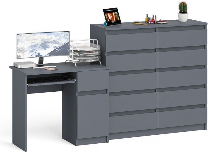 Мори компьютерный стол МС-1 правый + Комод МК1200.10, графит
