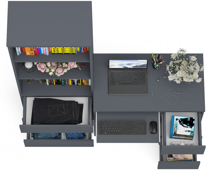 Мори компьютерный стол МС-6 правый + Стеллаж МСТ600.3, графит