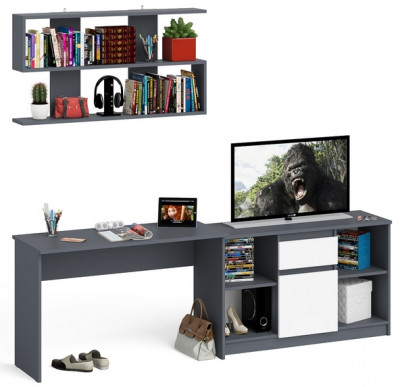 Мори письменный стол МСП1200.1 + Тумба МТВ1204.1 + Полка 1200, графит/белый