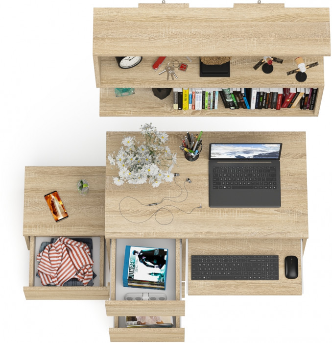 Мори Стол компьютерный МС-6 левый + Тумба ТМП400.1 + Полка 900, цвет дуб сонома, ШхГхВ 130,4х50х209,6 см., НЕ универсальная сборка