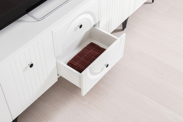 Валенсия Гостиная № 068, цвет ЛДСП белый шагрень/МДФ белый шагрень, ШхГхВ 327,2х38,3х225,2 см., ниша для ТВ 133х38х117 см., универсальная сборка