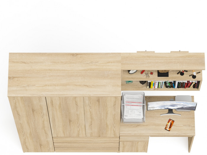 Мори Стол компьютерный МС-1 левый + Шкаф МШ1200.1 + Полка 900, цвет дуб сонома, ШхГхВ 210,4х50,4х209,6 см., НЕ универсальная сборка