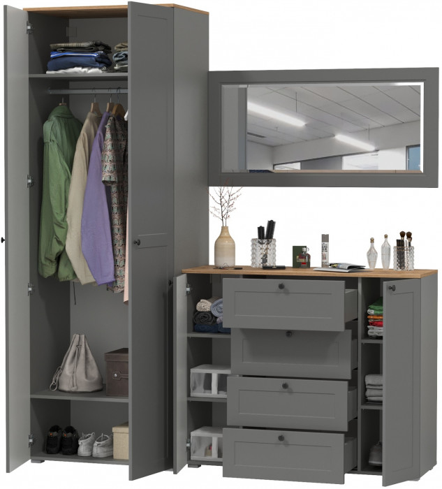 Остин Прихожая 14, серый графит/дуб крафт золотой