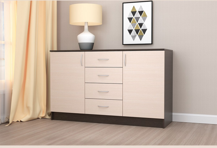 Кэт-7 Комод 2 створки 4 ящика (Крафт золотой / Миндаль)