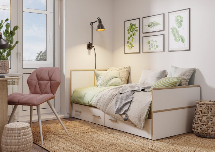 Кровать с реечным настилом Сакура ЛИТ 90х200, дуб сонома