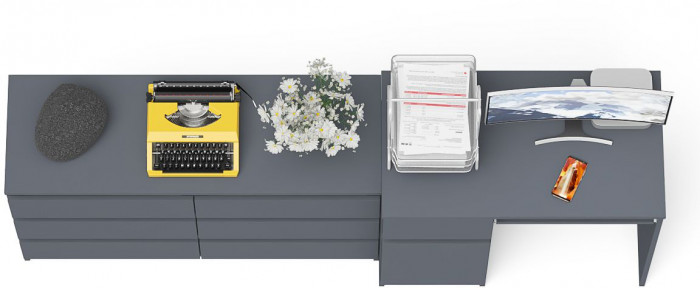 Мори Стол компьютерный МС-1 левый + Комод МК1200.6, цвет графит, ШхГхВ 210,4х50х76,6 см., выдвижной ящик слева, НЕ универсальная сборка